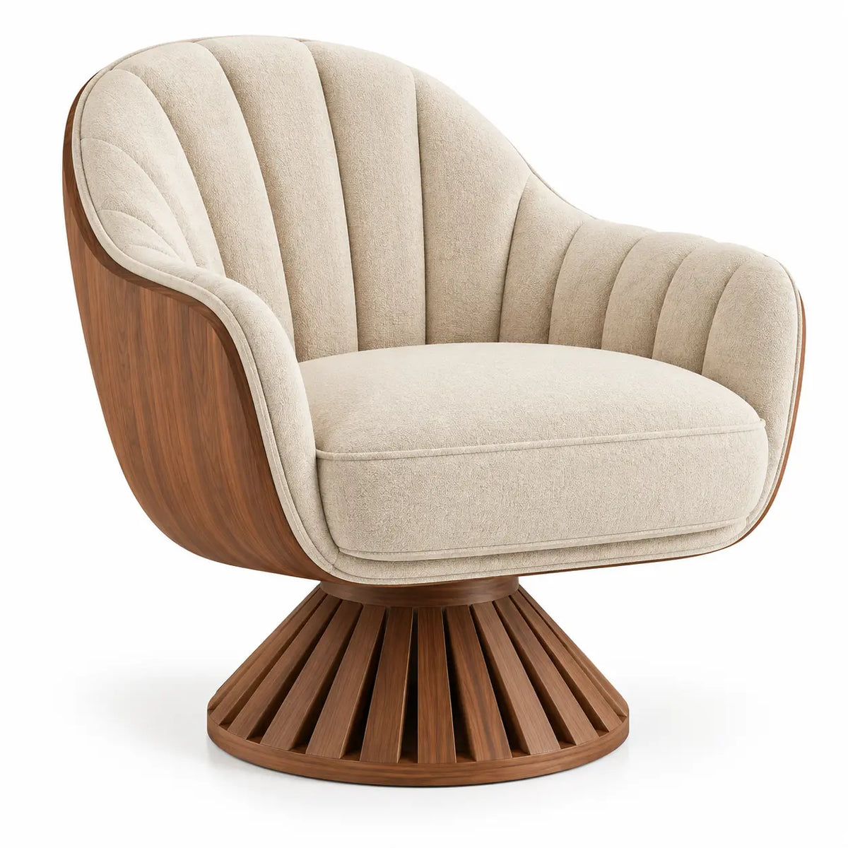 Poltrona, scocca curva e base a raggiera, beige/marrone