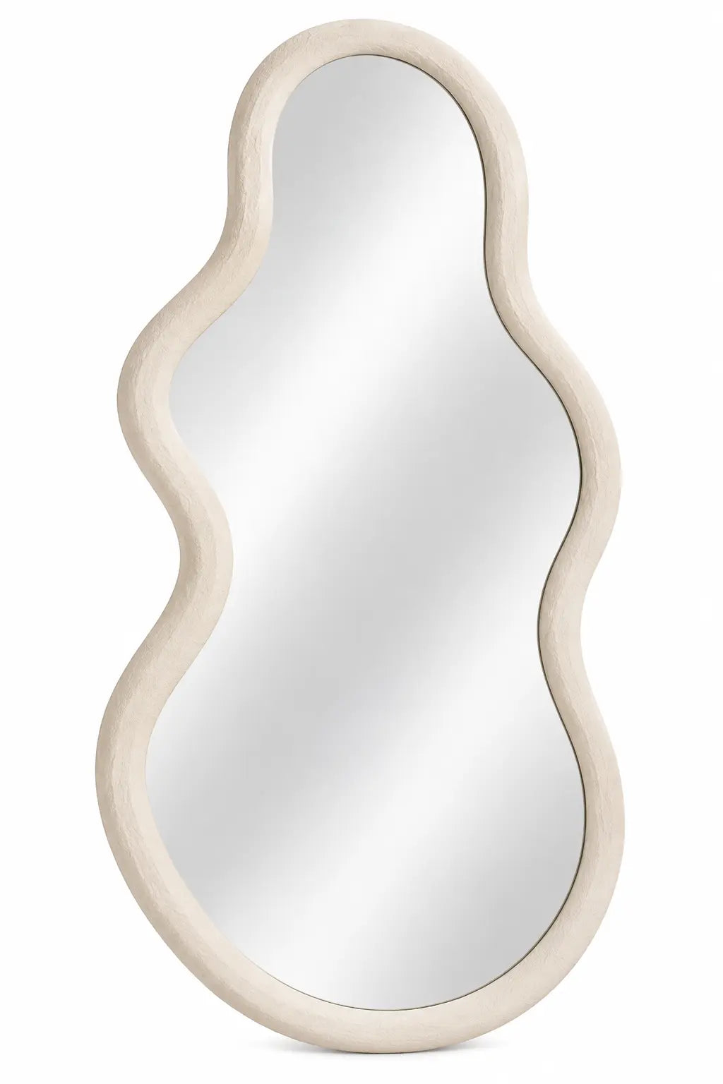 Specchio da parete, cornice allungata ondulata, beige