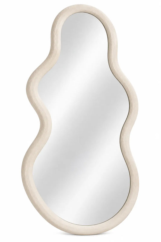 Specchio da parete, cornice allungata ondulata, beige