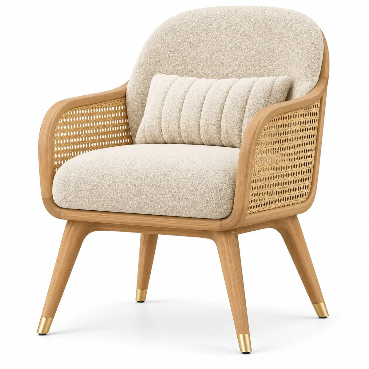 Sedia, schienale arrotondato e braccioli intrecciati, marrone/beige
