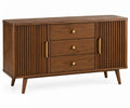 Credenza, ante scanalate e tre cassetti centrali, marrone