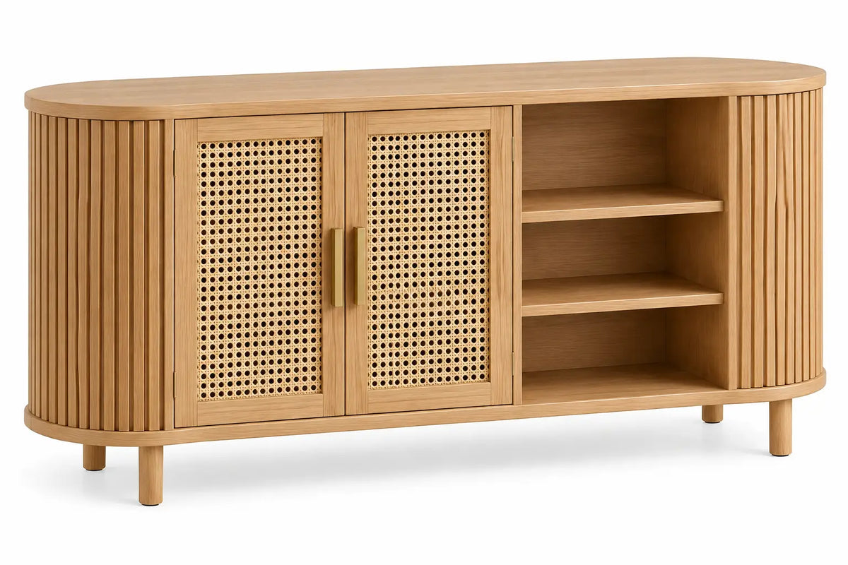 Credenza, ante intrecciate e ripiani laterali, marrone