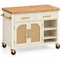 Carrello da cucina, ante intrecciate e ripiani laterali su ruote, beige/marrone